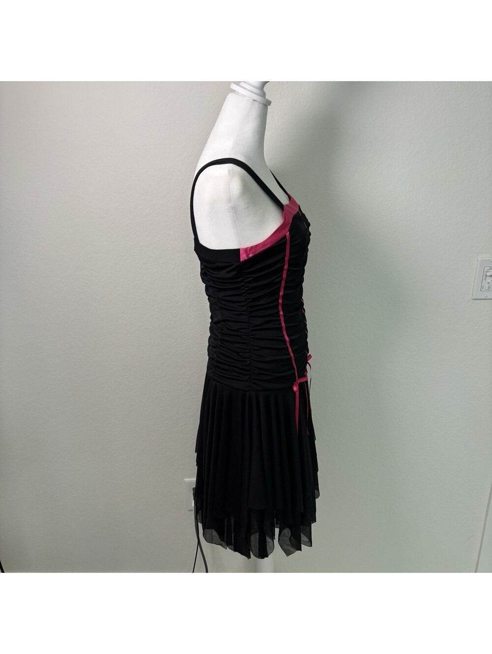 VTG Y2K Whimsy Goth Mesh Dress Dark Romance Embellishment Vamp Black Pink Size S - Picture 2 of 6